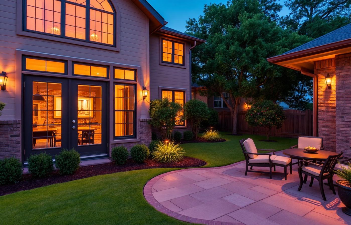 Dallas home and backyard at dusk